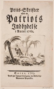Página de título com vinheta para "Prêmio-Skrifter após o convite de um patriota no ano de 1761" de Hans Quist