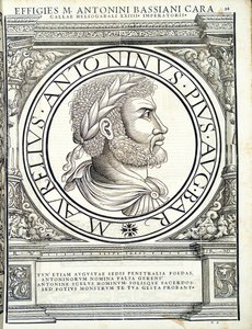 Heliogábalo, dos imperadores romanos de leste e oeste mais verdadeiras imagens de moedas antigas, gravura por Rudolph Wyssenbach, impressos por Andreas Gessner, Zurique, de Hans Rudolf Manuel Deutsch