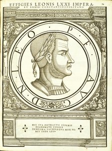 4 leão, do comandante geral dos Roman Leste e Oeste mais verdadeiras imagens de moedas antigas, gravura por Rudolph Wyssenbach, impressa por Andreas Gessner, Zurique, 1559