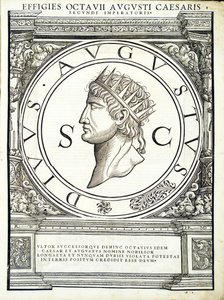 Octávio César, do comandante geral dos Roman Leste e Oeste mais verdadeiras imagens de moedas antigas, gravura por Rudolph Wyssenbach, impressa por Andreas Gessner Z