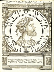 Otto 1 é grande, desde o general comandante das Roman Leste e Oeste mais verdadeiras imagens de moedas antigas, gravura por Rudolph Wyssenbach, impressa por Andreas Hamberger, Zurique
