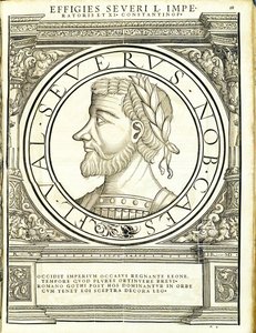 Seuerus 500, do comandante geral dos Roman Leste e Oeste mais verdadeiras imagens de moedas antigas, gravura por Rudolph Wyssenbach, impressa por Andreas Gessner, Zurique, 1