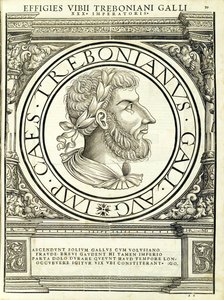 Gallus, do comandante geral da Roman leste e oeste mais verdadeiras imagens de moedas antigas, gravura por Rudolph Wyssenbach, impressa por Andreas Hamberger, de Hans Rudolf Manuel Deutsch