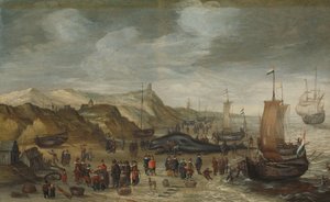 Um Cachalote Lavado na Praia em Noordwijk, 28 de Dezembro de 1614 de Hans Savery (I) (attributed to)
