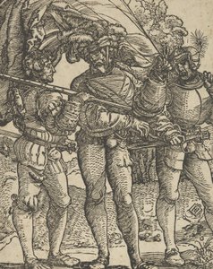 Um porta-estandarte flanqueado por um Lansquenet em cada cópia do lado. de Hans Schäufelein the Elder