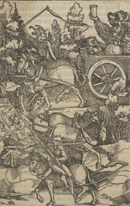 O homem bêbado em uma carruagem a caminho do inferno, de Hymmelwagen sobre quem vive ....., 1517.
