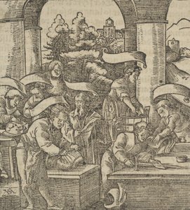 A Fabricação de Armaduras, de Hymmelwagen sobre quem vive bem..., 1517. de Hans Schäufelein the Elder