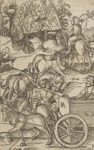O homem virtuoso em uma carruagem a caminho do céu, de Hymmelwagen auff dem, wer wol leb..., 1517.
