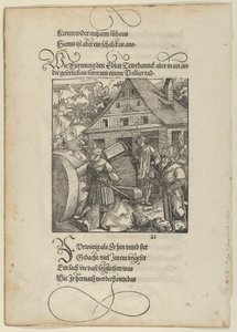 Instado por Fürwittig, Theuerdanck tenta manipular uma pedra de polimento, de Theuerdanck,..., 1517. de Hans Schäufelein the Elder