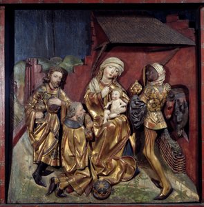 Adoração do Relevo Magi em madeira dourada policromada por Hans Schuechlin (1440-1505) de Hans Schüchlin