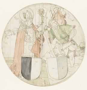 Santos Cristóvão e Erasmo, cada um com um brasão de armas de Hans Sebald Beham (possibly)