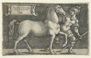 Alexandre o Grande com seu cavalo Bucéfalo Alexander Mangnvs (título no objeto) de Hans Sebald Beham