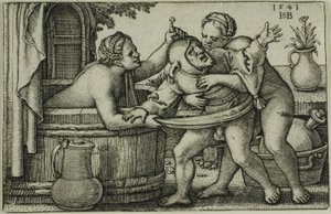 Palhaço e duas mulheres de banho de Hans Sebald Beham