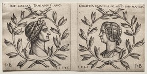 Bustos do imperador Trajano e Domitia Calvilla de Hans Sebald Beham