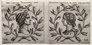 Bustos do imperador Trajano e Domícia Calvilla, 1546. de Hans Sebald Beham