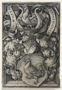 Brasão de Armas com um Galo, 1543 (gravura em papel) de Hans Sebald Beham
