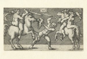 Luta entre dois homens com mulheres a cavalo e um homem de pé de Hans Sebald Beham