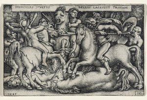 Hércules Lutando contra os troianos, 1545 (gravura em papel) de Hans Sebald Beham