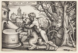 Hércules e o Leão da Nemeia de Hans Sebald Beham