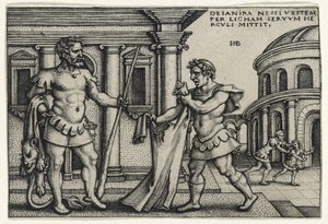 Lichas Trazendo a Peça de Nessus a Hércules, em 1540 (gravura em papel) de Hans Sebald Beham