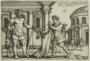 Lichas Trazendo o Traje de Nessus para Hércules, de Os Trabalhos de Hércules de Hans Sebald Beham