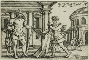 Lichas Trazendo o traje de Nessus para Hércules, de Os Trabalhos de Hércules de Hans Sebald Beham