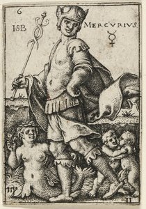 Mercúrio, placa seis de Os Sete Planetas com os Zodíacos de Hans Sebald Beham