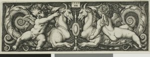 Ornamento com dois gênios montados em feras quiméricas de Hans Sebald Beham