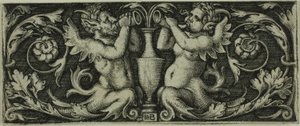 Ornamento com dois tritões, de quatro vinhetas de Hans Sebald Beham