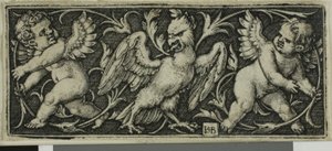 Ornamento com uma águia e dois gênios, de Four Vignettes de Hans Sebald Beham