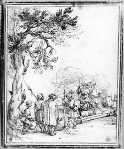 Comércio de Camponeses e Soldados (tinta sobre papel) de Hans Sebald Beham