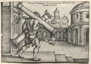 Os trabalhos de Hércules: Hércules carregando as colunas de gases de Hans Sebald Beham