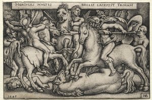 Os trabalhos de Hércules: Hércules conquistando Tróia, 1545. de Hans Sebald Beham