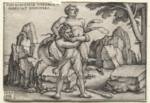 Os trabalhos de Hércules: Hércules esmagando Antaeus de Hans Sebald Beham