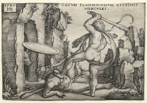 Os trabalhos de Hércules: Hércules matando o caco gigante, 1545. de Hans Sebald Beham