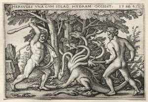 Os trabalhos de Hércules: Hércules matando a hidra de Lernean, 1545. de Hans Sebald Beham