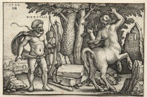 Os trabalhos de Hércules: Hércules atirando em Nessus, 1542. de Hans Sebald Beham