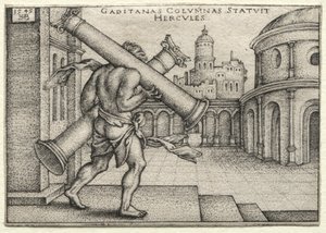 Os trabalhos de Hércules: Hércules e as colunas de Gades, 1545. de Hans Sebald Beham