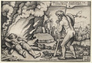 Os trabalhos de Hércules: Hércules em sua pira de Hans Sebald Beham