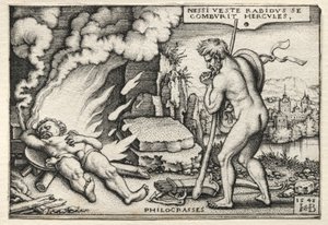 Os trabalhos de Hércules: Hércules em sua pira de Hans Sebald Beham