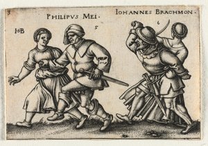 O casamento camponês ou os doze meses: 5-Philipus Mei 6-Johannes Brachmon de Hans Sebald Beham