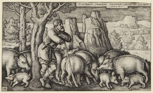 O filho pródigo III: filho entre os porcos de Hans Sebald Beham