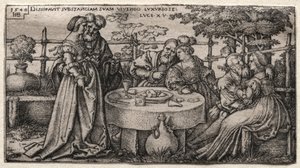 O filho pródigo: desperdiçando sua fortuna. de Hans Sebald Beham