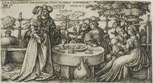 O filho pródigo desperdiçando sua fortuna, placa dois da história do filho pródigo de Hans Sebald Beham
