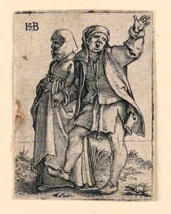 A procissão do casamento: Casal andando para a esquerda, homem voltando, levantando o braço de Hans Sebald Beham