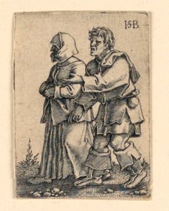 A procissão do casamento: casal andando para a esquerda, mulher usando um gorro de Hans Sebald Beham