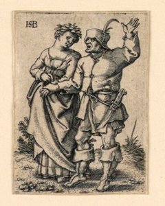 A procissão do casamento: Casal andando para a esquerda, mulher usando uma coroa de flores de Hans Sebald Beham