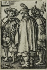 Três soldados e um cão de Hans Sebald Beham