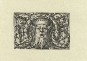Decoração de planos. Máscara com uma coroa de Hans Sebald Beham