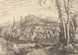Vista de uma cidade perto de um rio, 1553. de Hans Sebald Lautensack